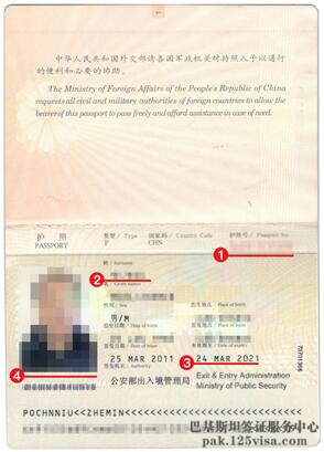 巴基斯坦签证材料护照模板